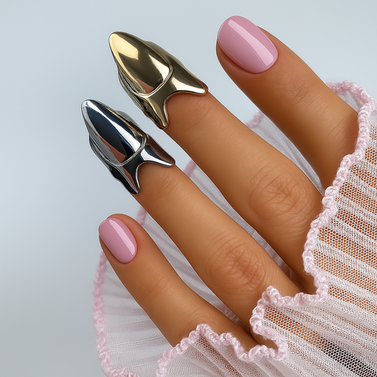 Full Cover Nail Ring – Adjustable Fingertip Armor Jewelry in Gold and Silver
