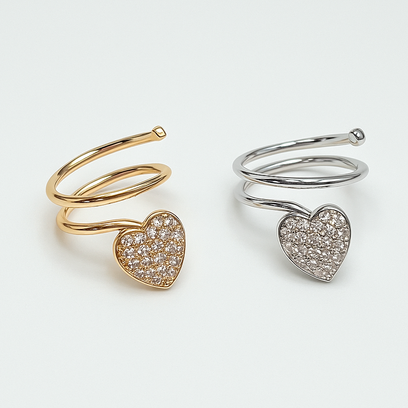 Crystal Heart Nail Ring - Adjustable Gold or Silver Fingertip Jewelry