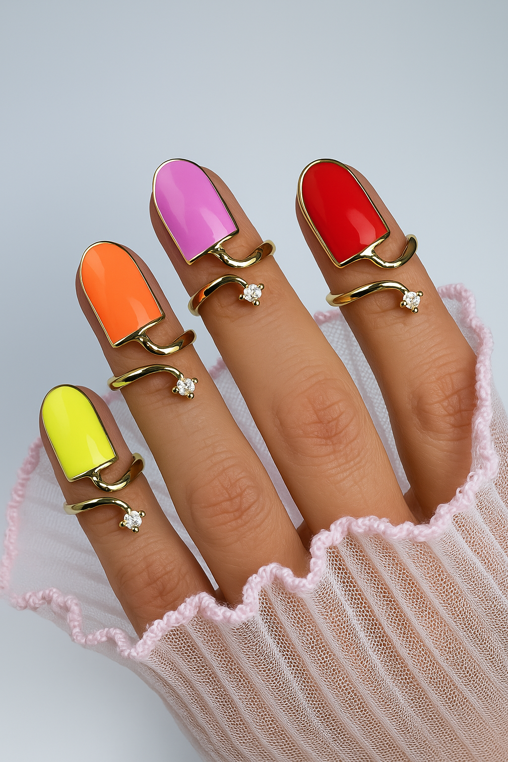 Gold Nail Ring with Crystal - Adjustable Colorful Fingertip Jewelry
