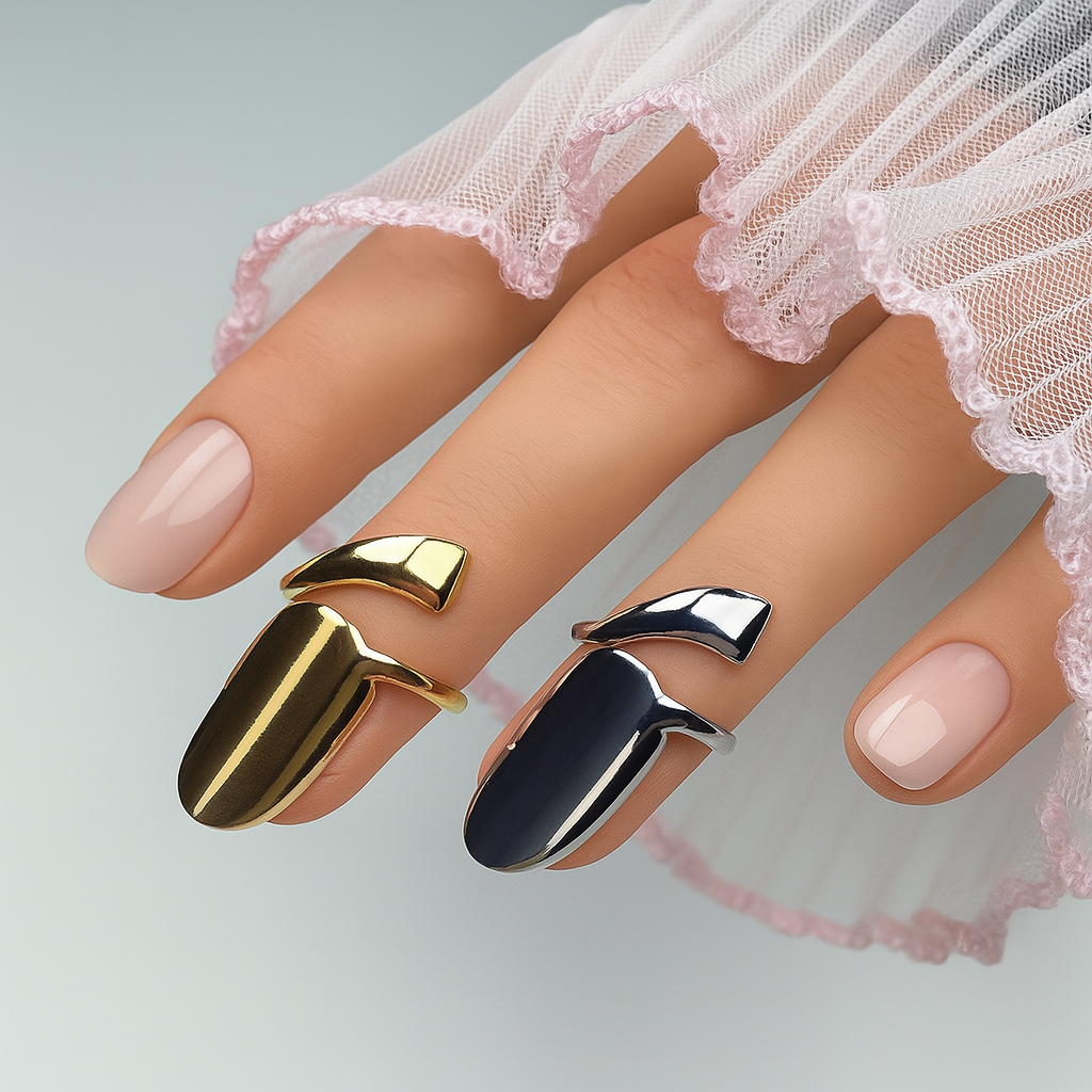 Full-Cover Fingertip Nail Ring – Adjustable Nail Armor Accessory – Gold, Silver & Rose Gold