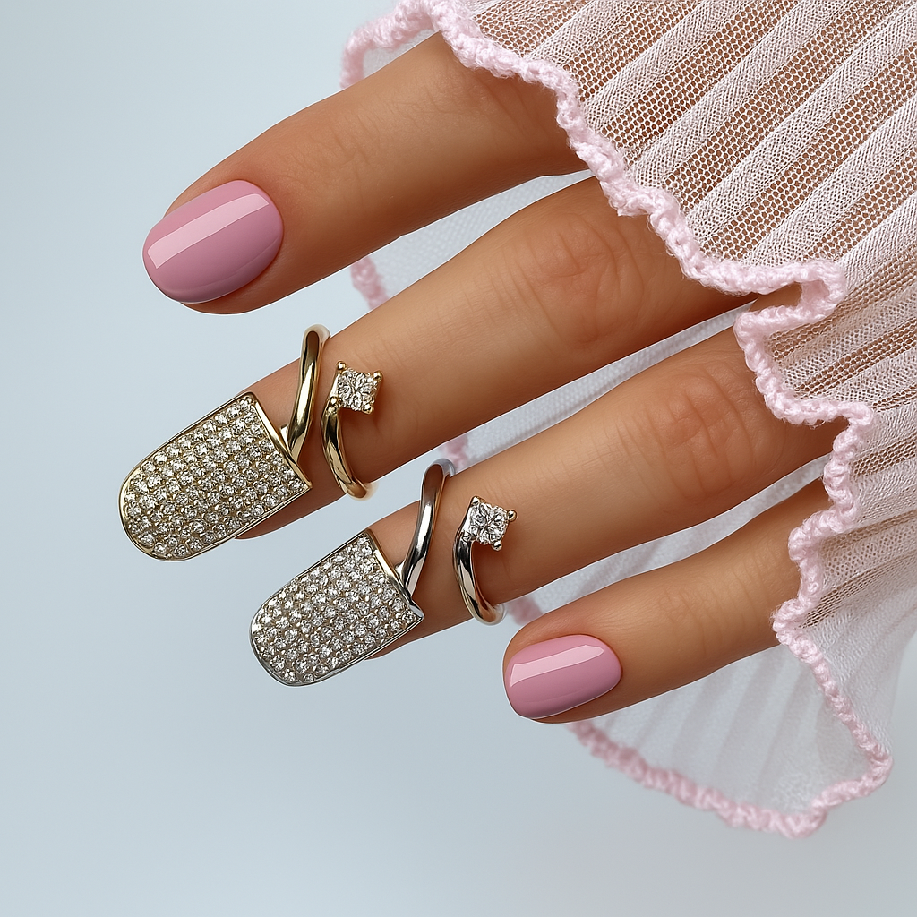Crystal Fingertip Ring - Elegant Gold or Silver Nail Jewelry