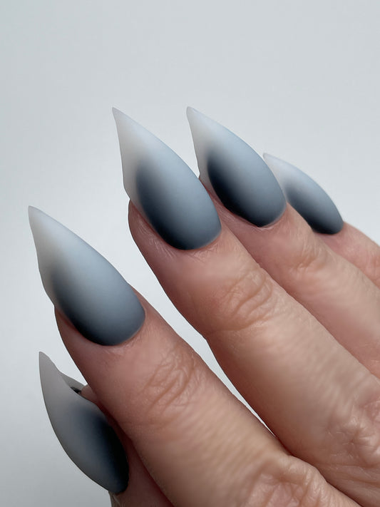 Claw Nails Black and White Ombre – Gothic Stiletto Press On Nails, Matte Fade Fake Nails for Halloween, Cosplay & Everyday Wear