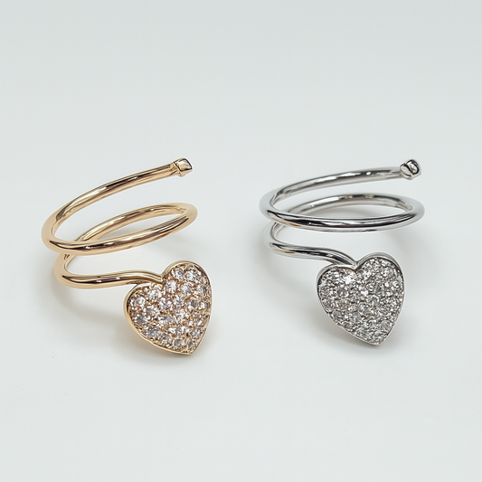 Crystal Heart Nail Ring - Adjustable Gold or Silver Fingertip Jewelry