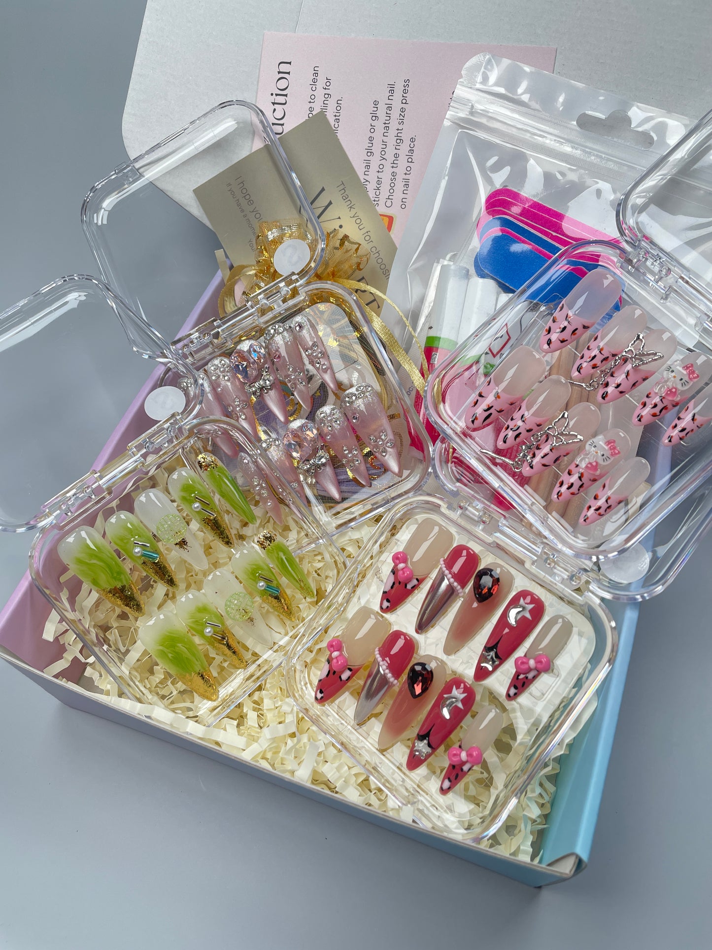 Assorted Press On Nails Box - 2 to 8 Handmade Nail Sets. Reusable