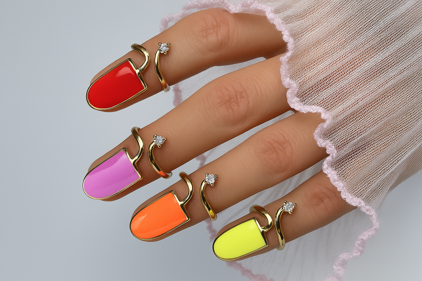 Gold Nail Ring with Crystal - Adjustable Colorful Fingertip Jewelry