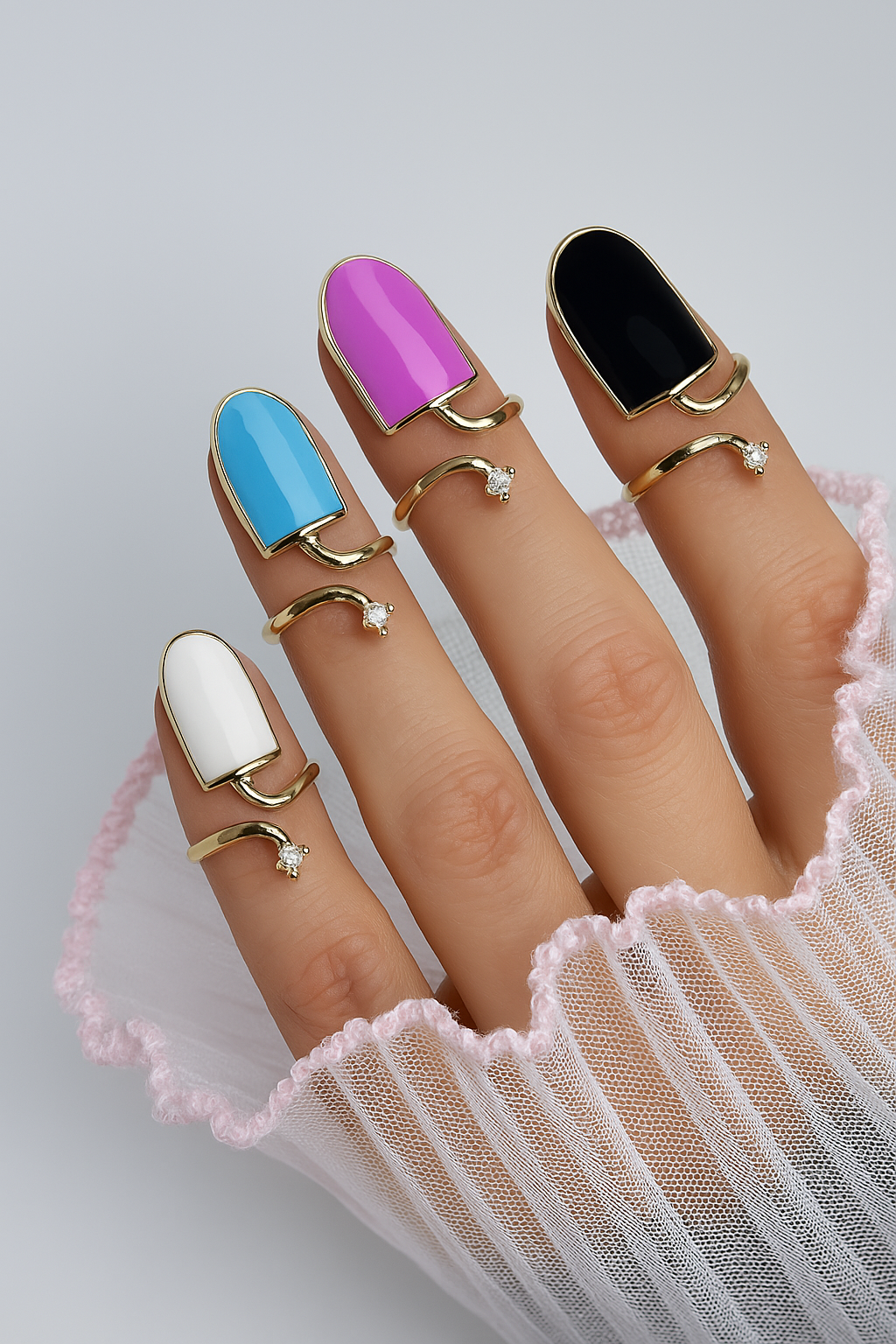 Gold Nail Ring with Crystal - Adjustable Colorful Fingertip Jewelry