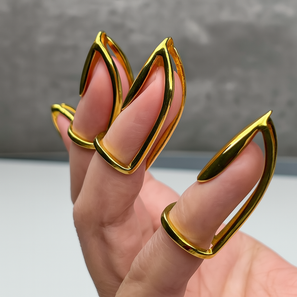 Full-Cover Gold Nail Armor Ring – Adjustable Fingertip Accessory, Wudu‑Friendly Fashion