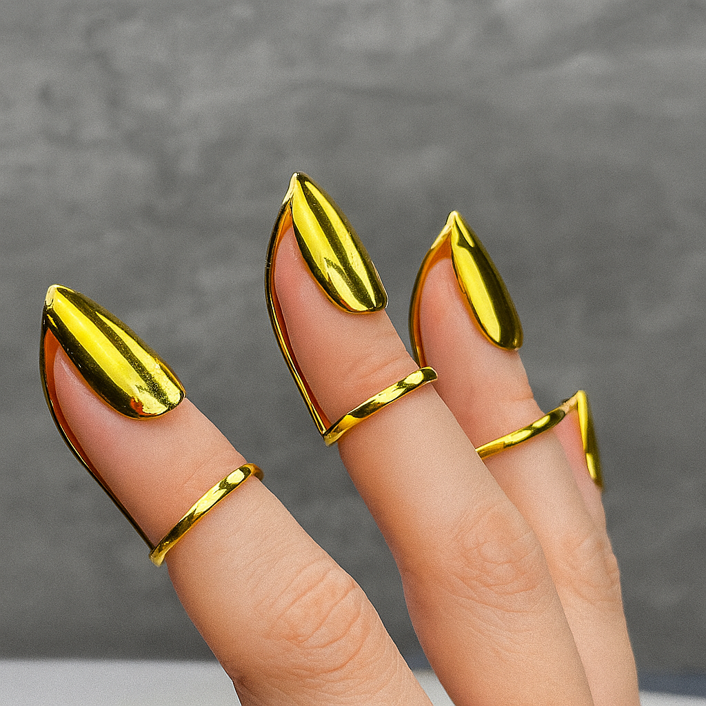 Full-Cover Gold Nail Armor Ring – Adjustable Fingertip Accessory, Wudu‑Friendly Fashion