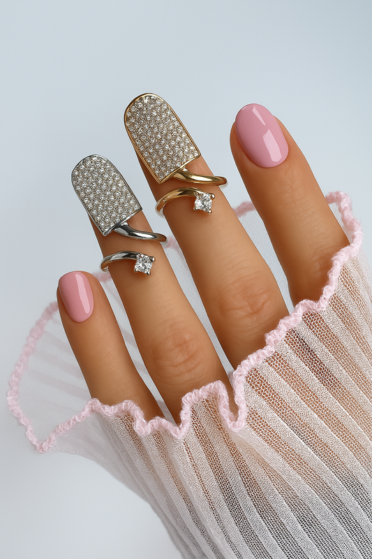 Crystal Fingertip Ring - Elegant Gold or Silver Nail Jewelry
