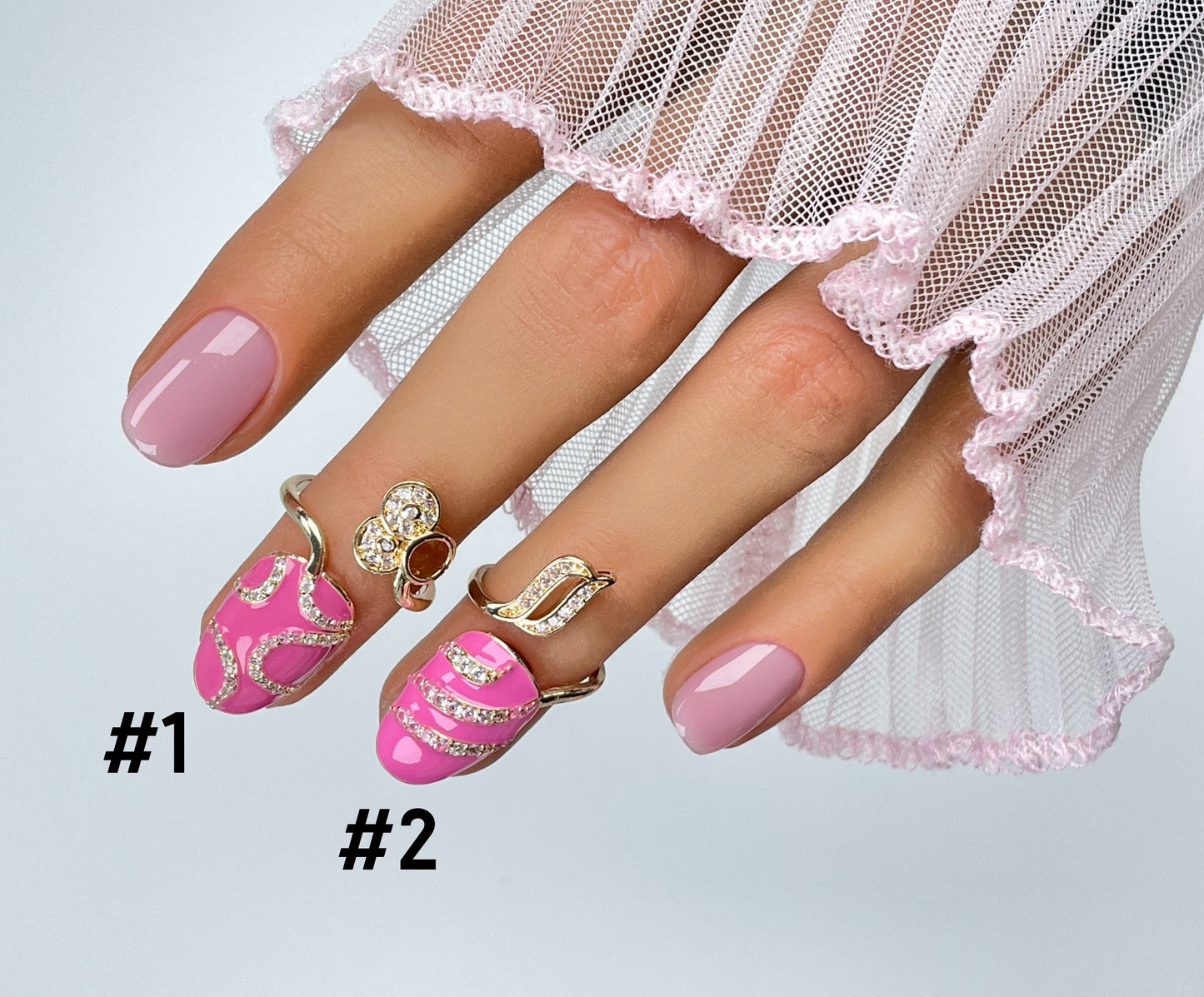 Crystal Gold Nail Ring - Adjustable Pink Fingertip Jewelry, Wudu-Friendly