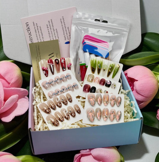 Assorted Press On Nails Box - 2 to 8 Handmade Nail Sets. Reusable