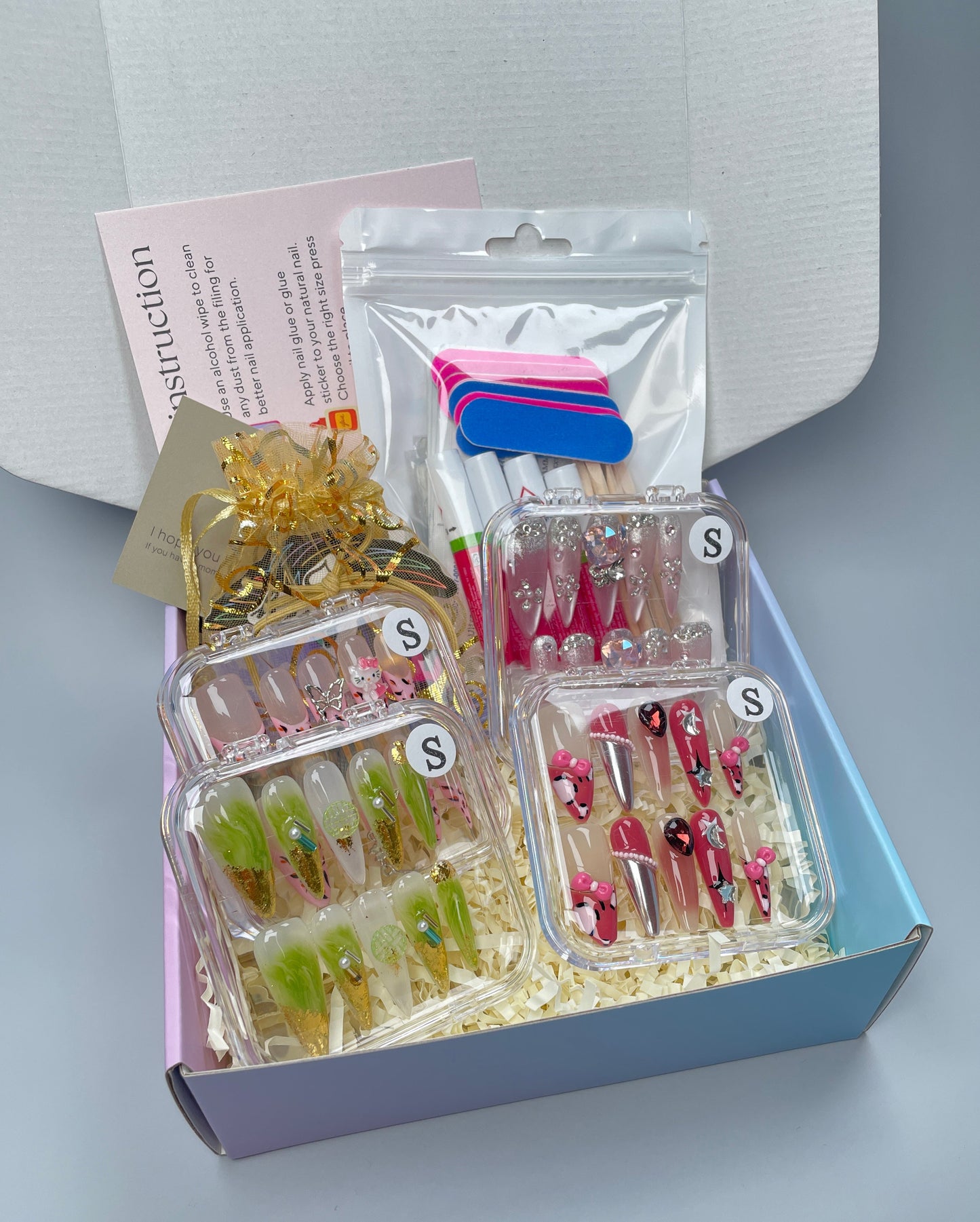 Assorted Press On Nails Box - 2 to 8 Handmade Nail Sets. Reusable