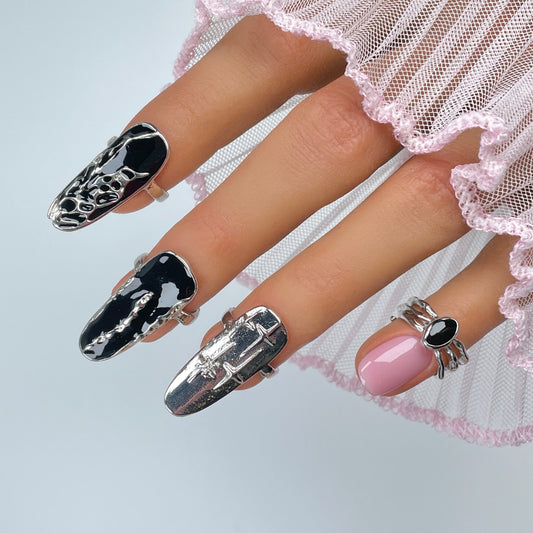 Gothic Nail Ring Set – Adjustable Punk Armor Fingertip & Knuckle Jewelry, Medieval Rings for Women