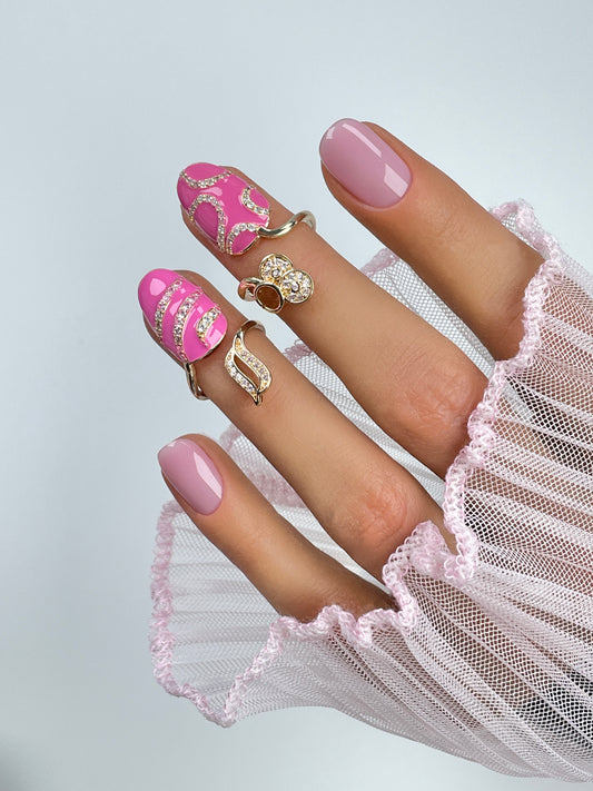 Crystal Gold Nail Ring - Adjustable Pink Fingertip Jewelry, Wudu-Friendly