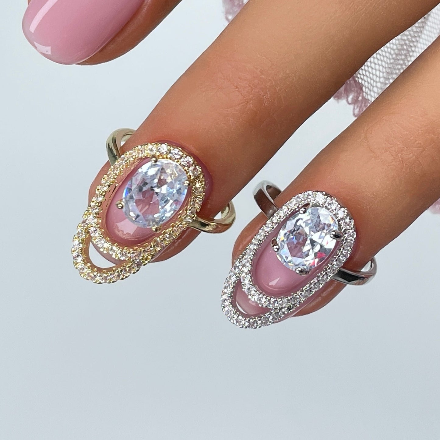 Crystal Fingertip Nail Ring - Adjustable Gold or Silver Statement Jewelry