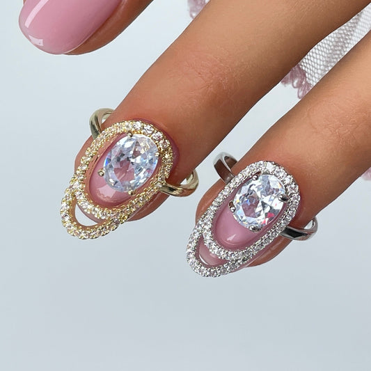 Crystal Fingertip Nail Ring - Adjustable Gold or Silver Statement Jewelry