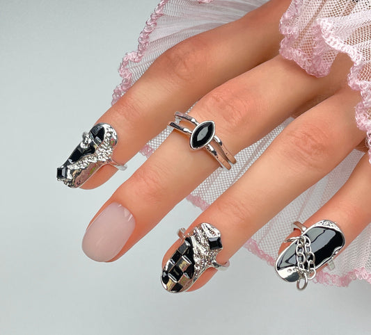 Gothic Silver Nail Rings Set: Adjustable Fingertip Jewelry, for Halloween or Cosplay