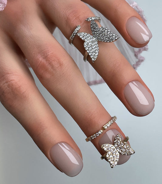 Butterfly Nail Ring With Crystals - Adjustable Gold or Silver Fingertip Jewelry