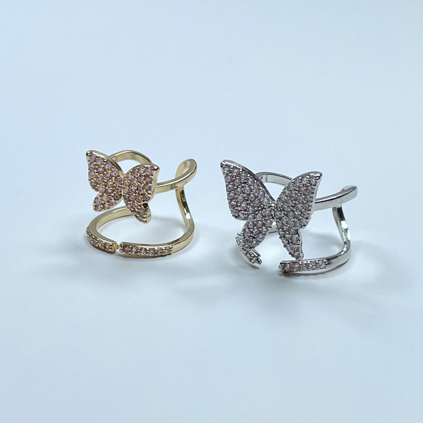 Butterfly Nail Ring With Crystals - Adjustable Gold or Silver Fingertip Jewelry