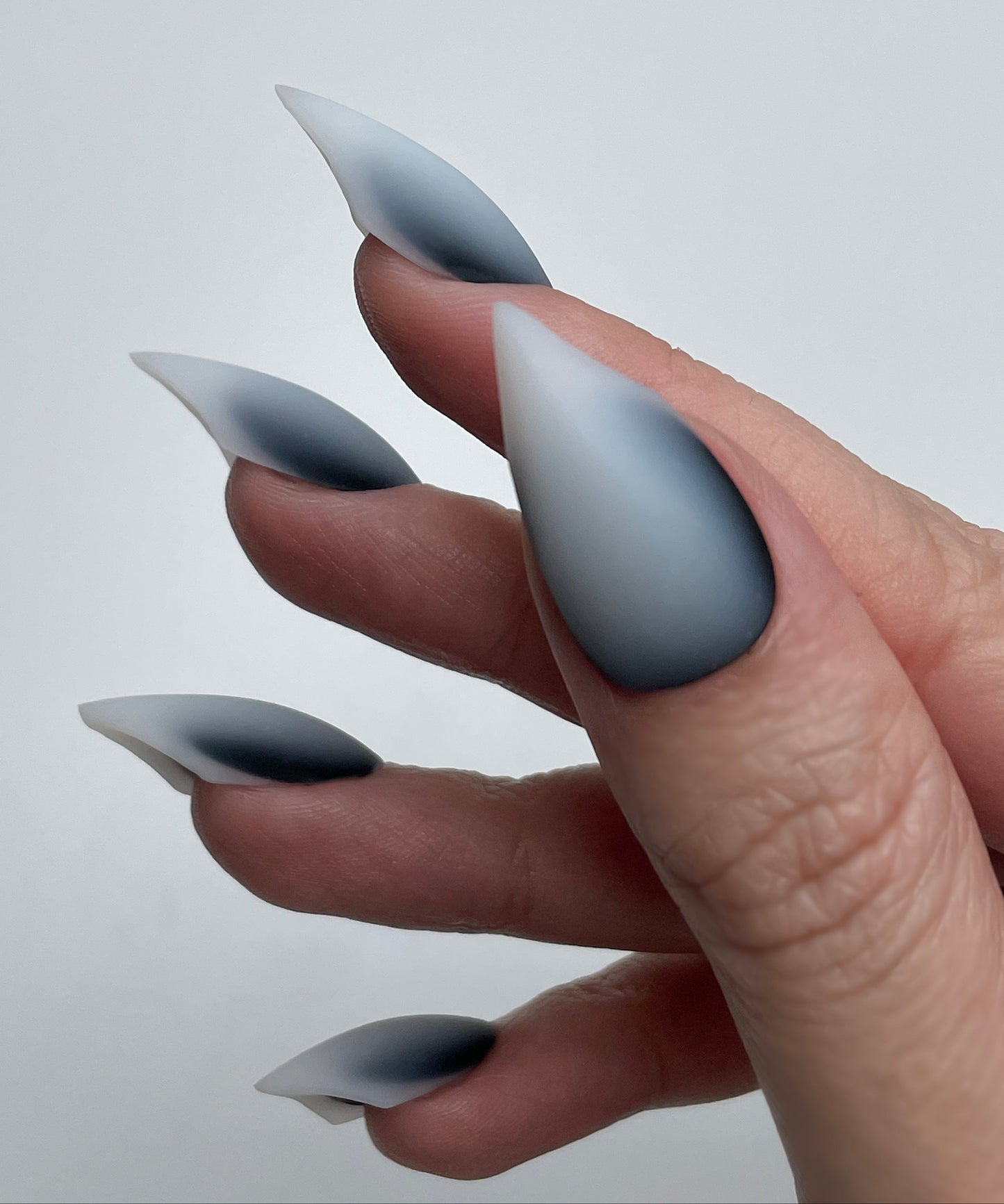 Claw Nails Black and White Ombre – Gothic Stiletto Press On Nails, Matte Fade Fake Nails for Halloween, Cosplay & Everyday Wear