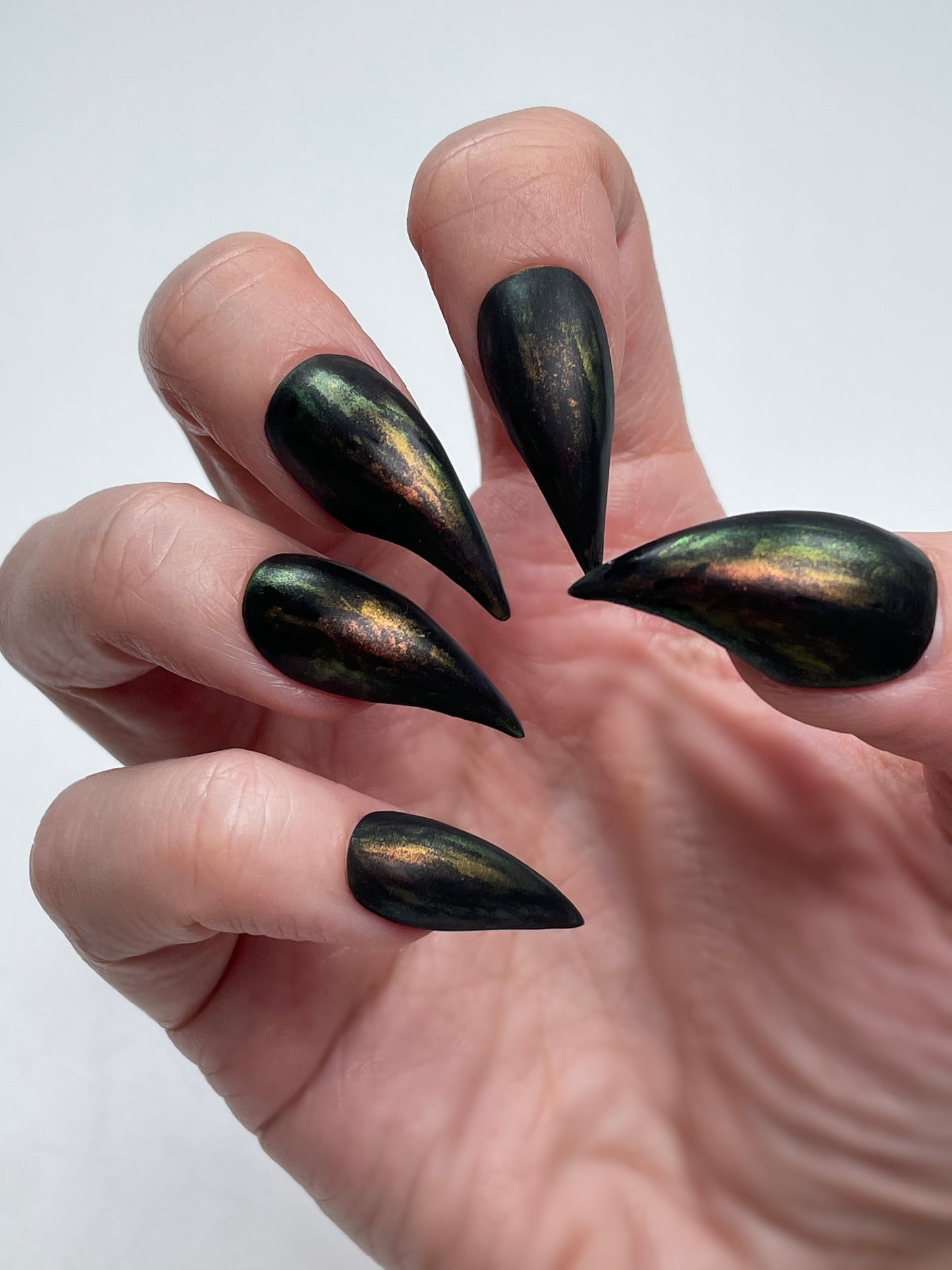 Black Iridescent Claw Nails – Gothic Witch Press On Talon Nails for Halloween & Cosplay