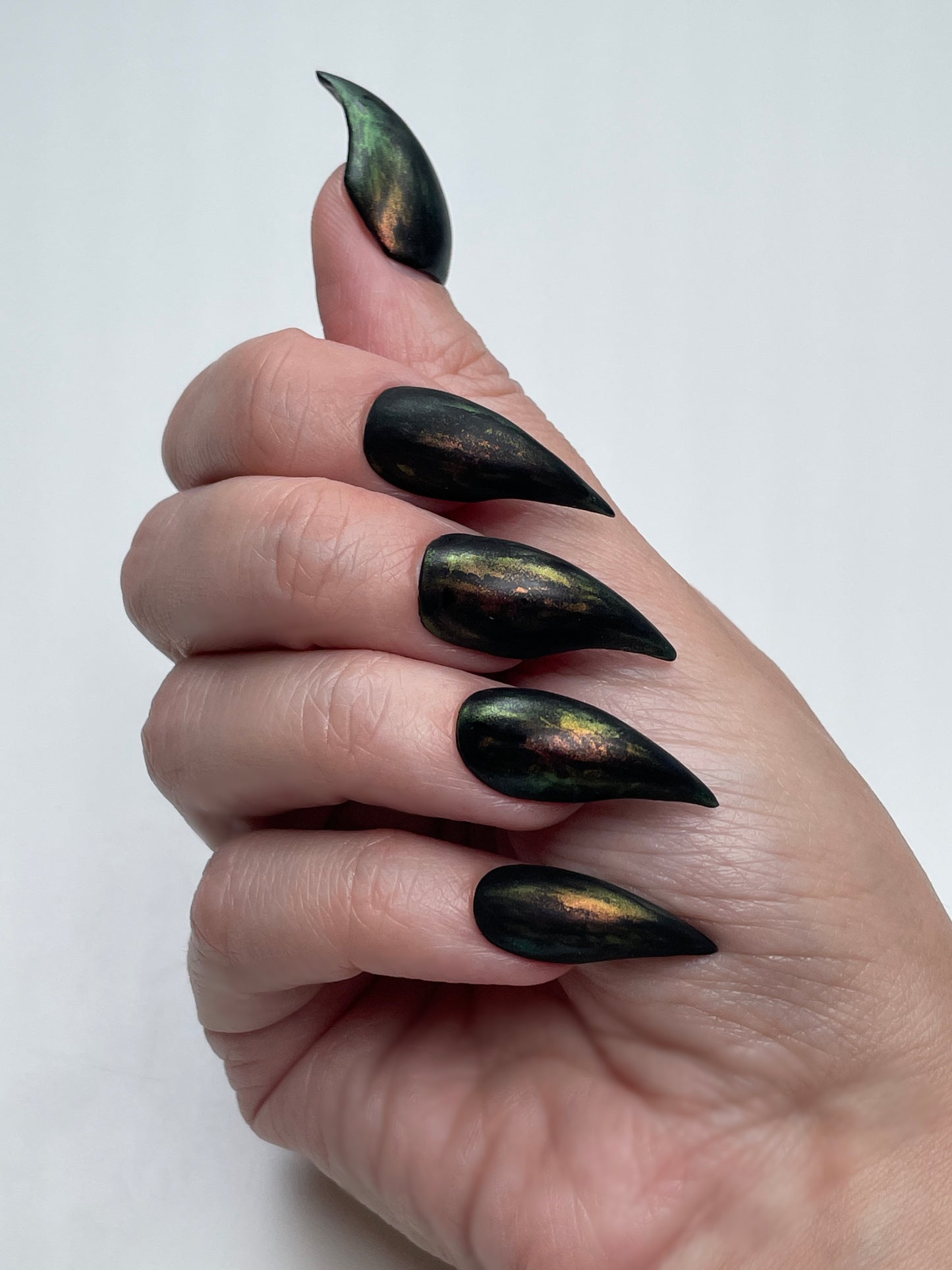 Black Iridescent Claw Nails – Gothic Witch Press On Talon Nails for Halloween & Cosplay