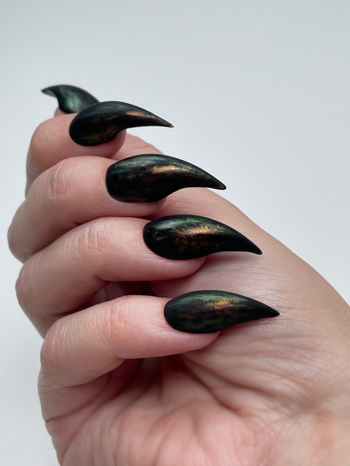 Black Iridescent Claw Nails – Gothic Witch Press On Talon Nails for Halloween & Cosplay