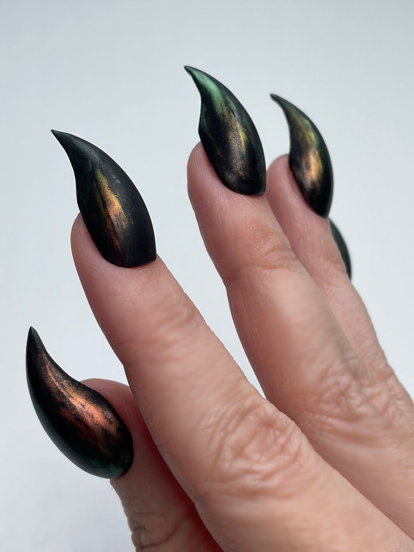 Black Iridescent Claw Nails – Gothic Witch Press On Talon Nails for Halloween & Cosplay