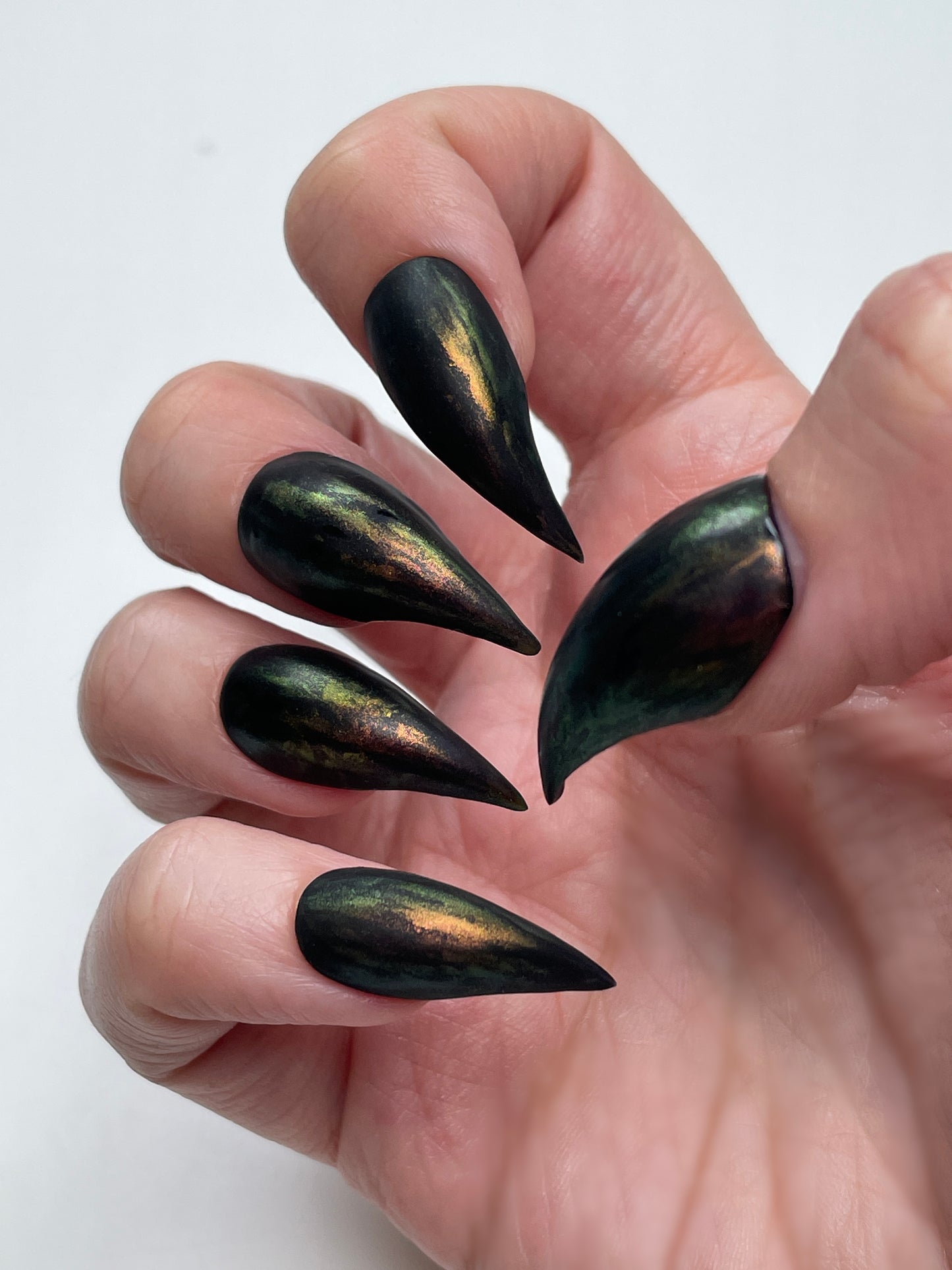 Black Iridescent Claw Nails – Gothic Witch Press On Talon Nails for Halloween & Cosplay