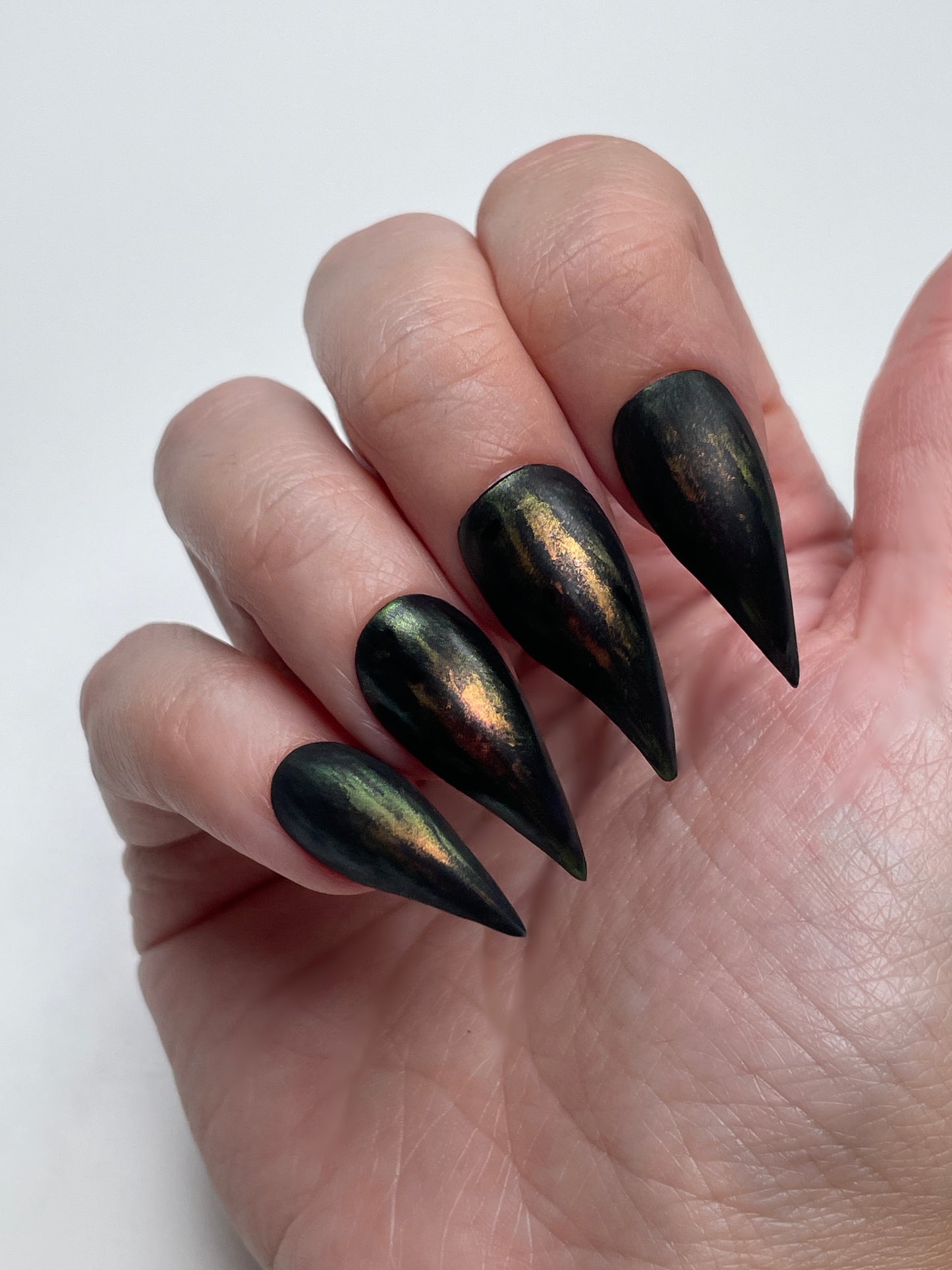 Black Iridescent Claw Nails – Gothic Witch Press On Talon Nails for Halloween & Cosplay