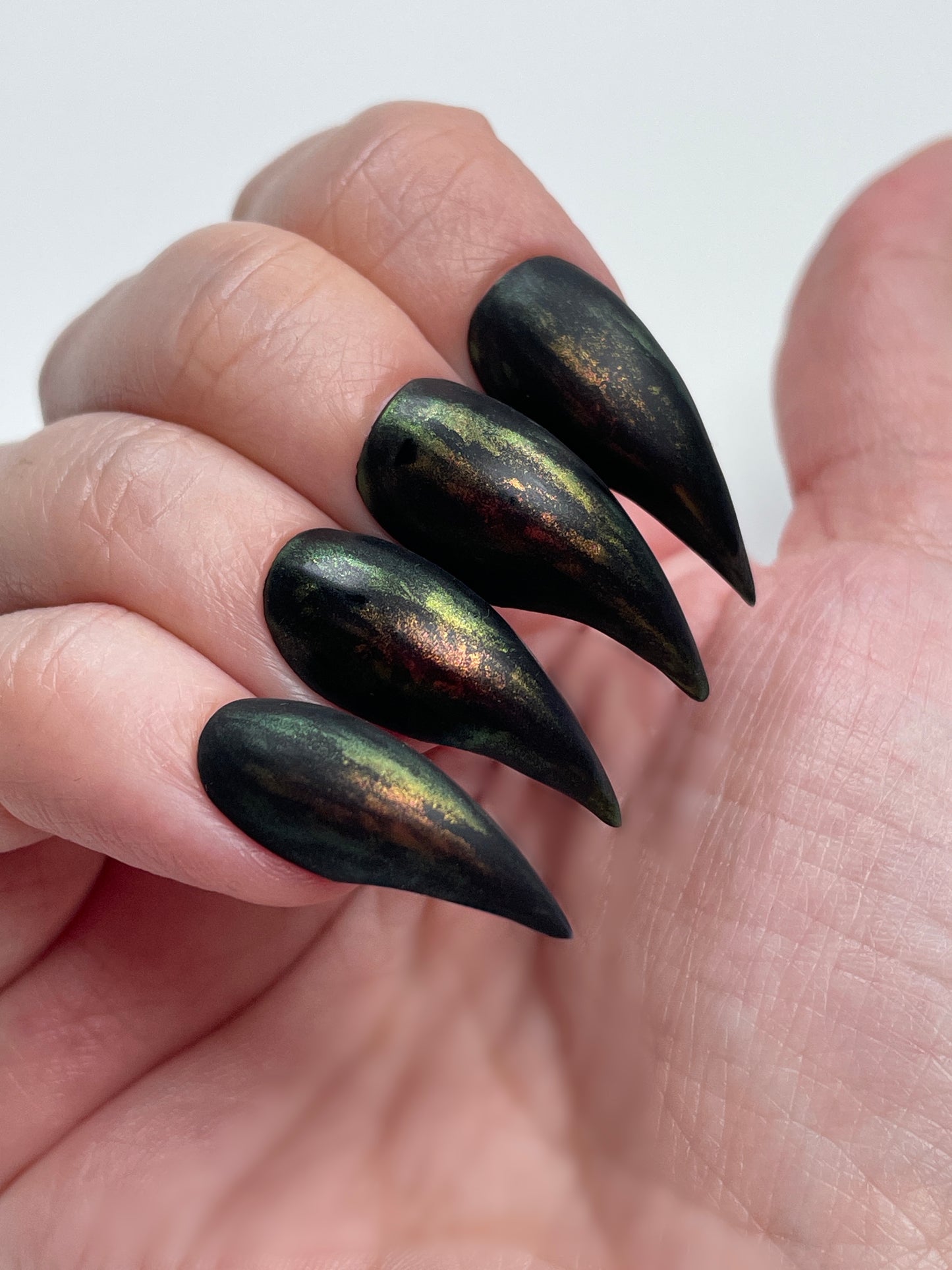 Black Iridescent Claw Nails – Gothic Witch Press On Talon Nails for Halloween & Cosplay