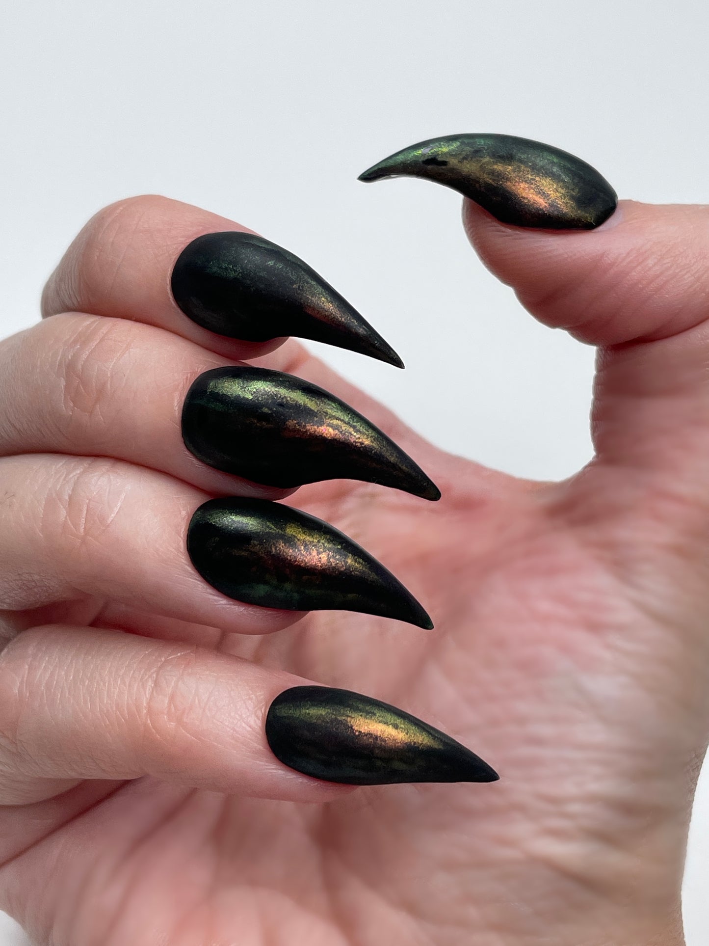 Black Iridescent Claw Nails – Gothic Witch Press On Talon Nails for Halloween & Cosplay