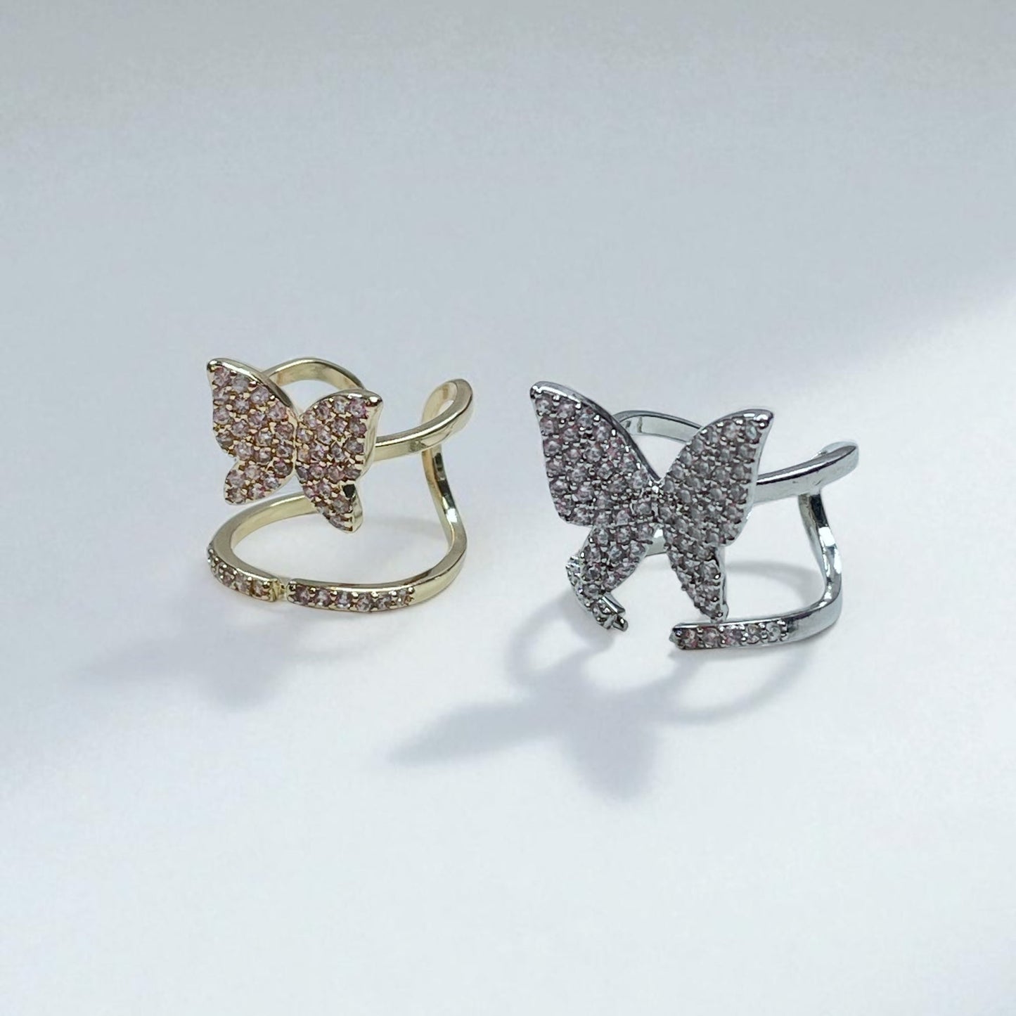 Butterfly Nail Ring With Crystals - Adjustable Gold or Silver Fingertip Jewelry