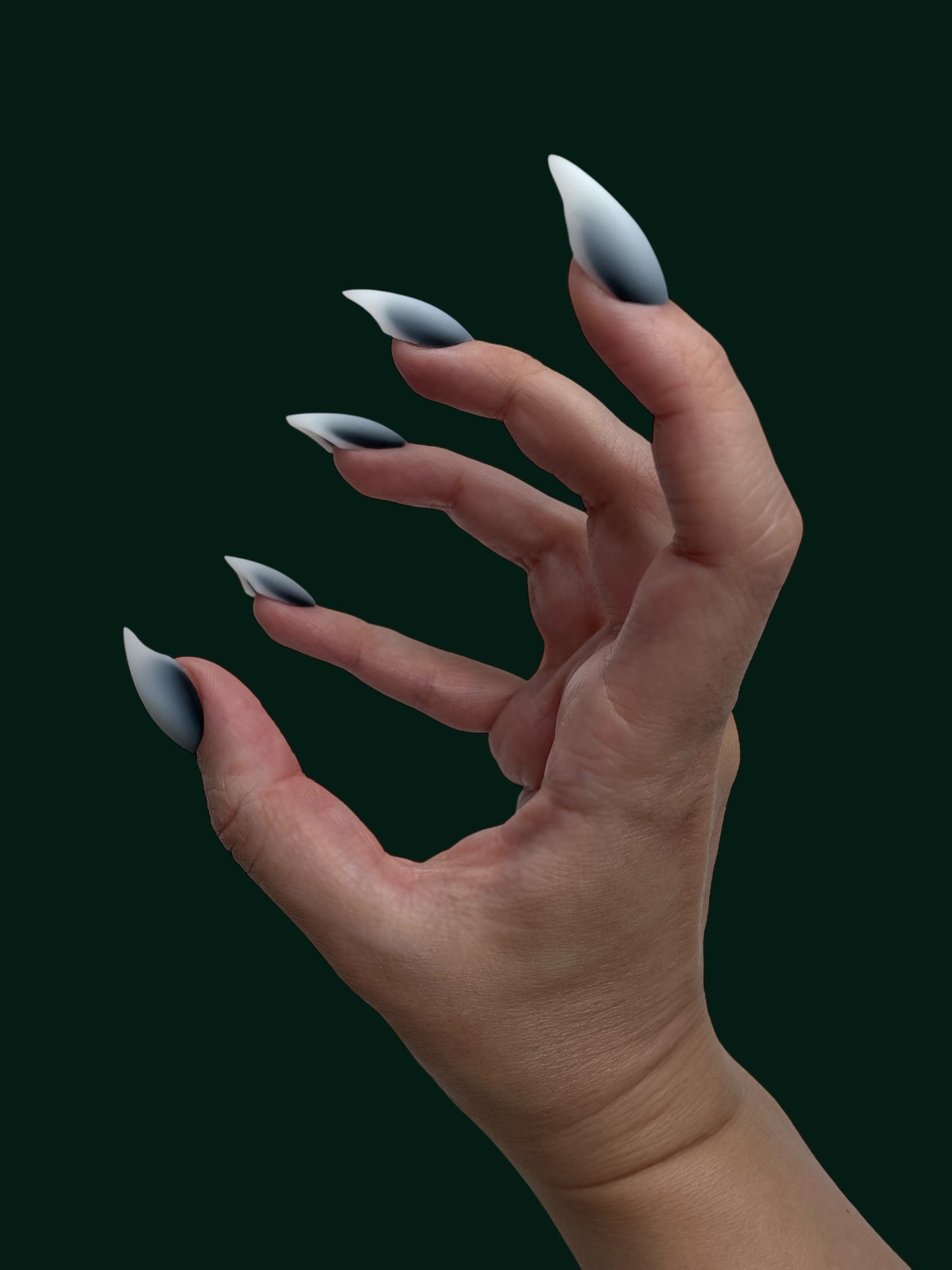 Claw Nails Black and White Ombre – Gothic Stiletto Press On Nails, Matte Fade Fake Nails for Halloween, Cosplay & Everyday Wear