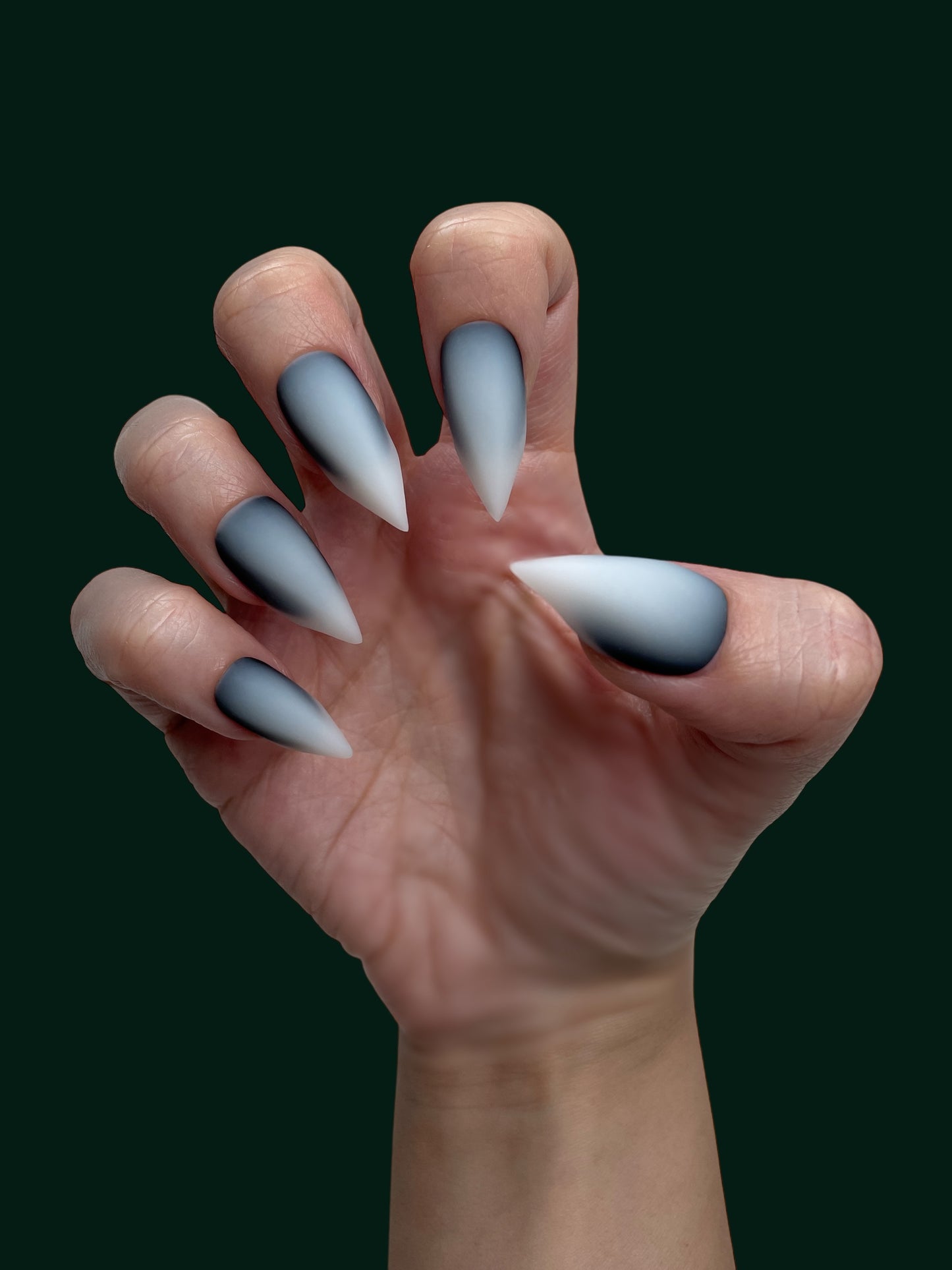 Claw Nails Black and White Ombre – Gothic Stiletto Press On Nails, Matte Fade Fake Nails for Halloween, Cosplay & Everyday Wear