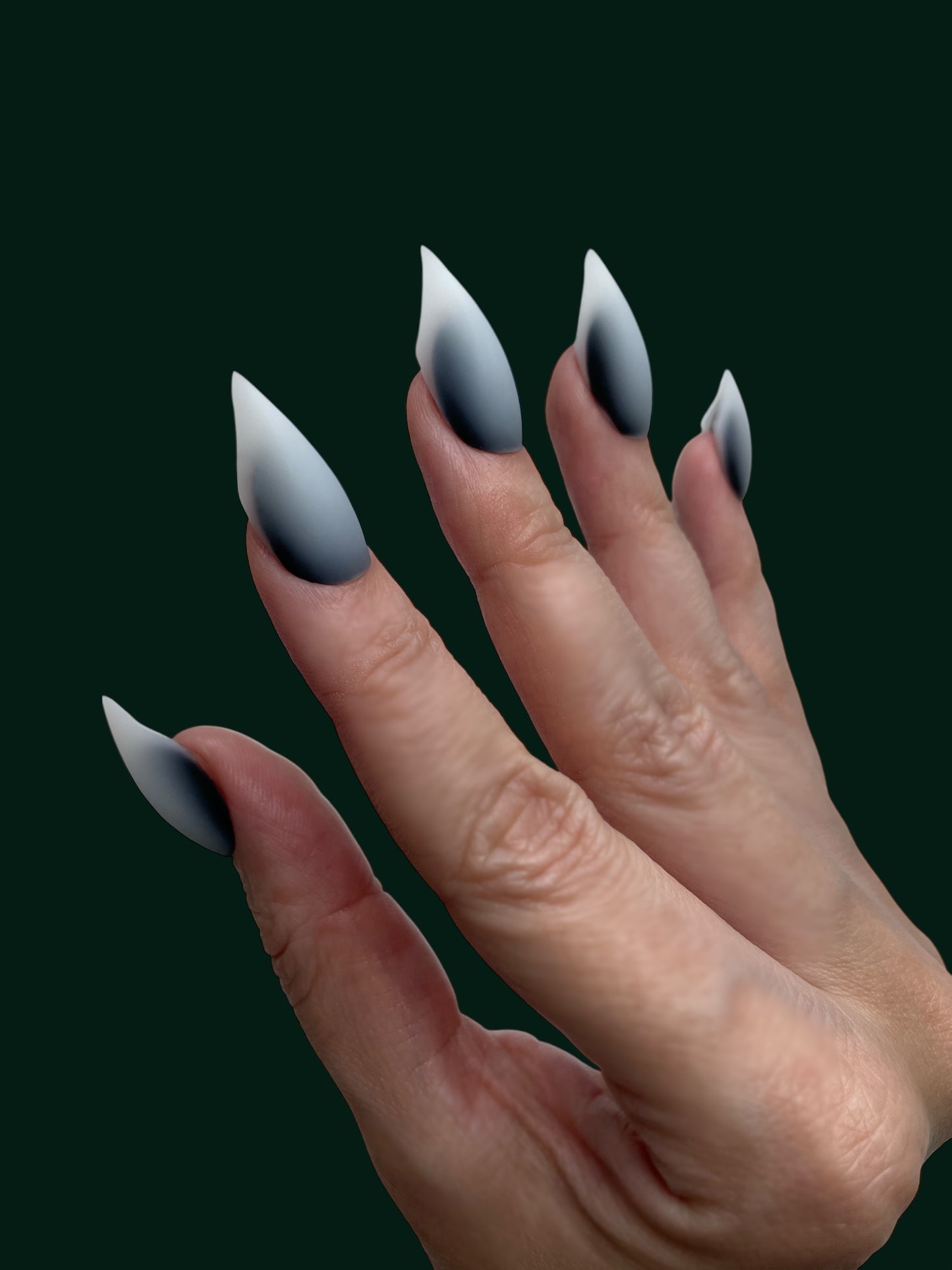 Claw Nails Black and White Ombre – Gothic Stiletto Press On Nails, Matte Fade Fake Nails for Halloween, Cosplay & Everyday Wear