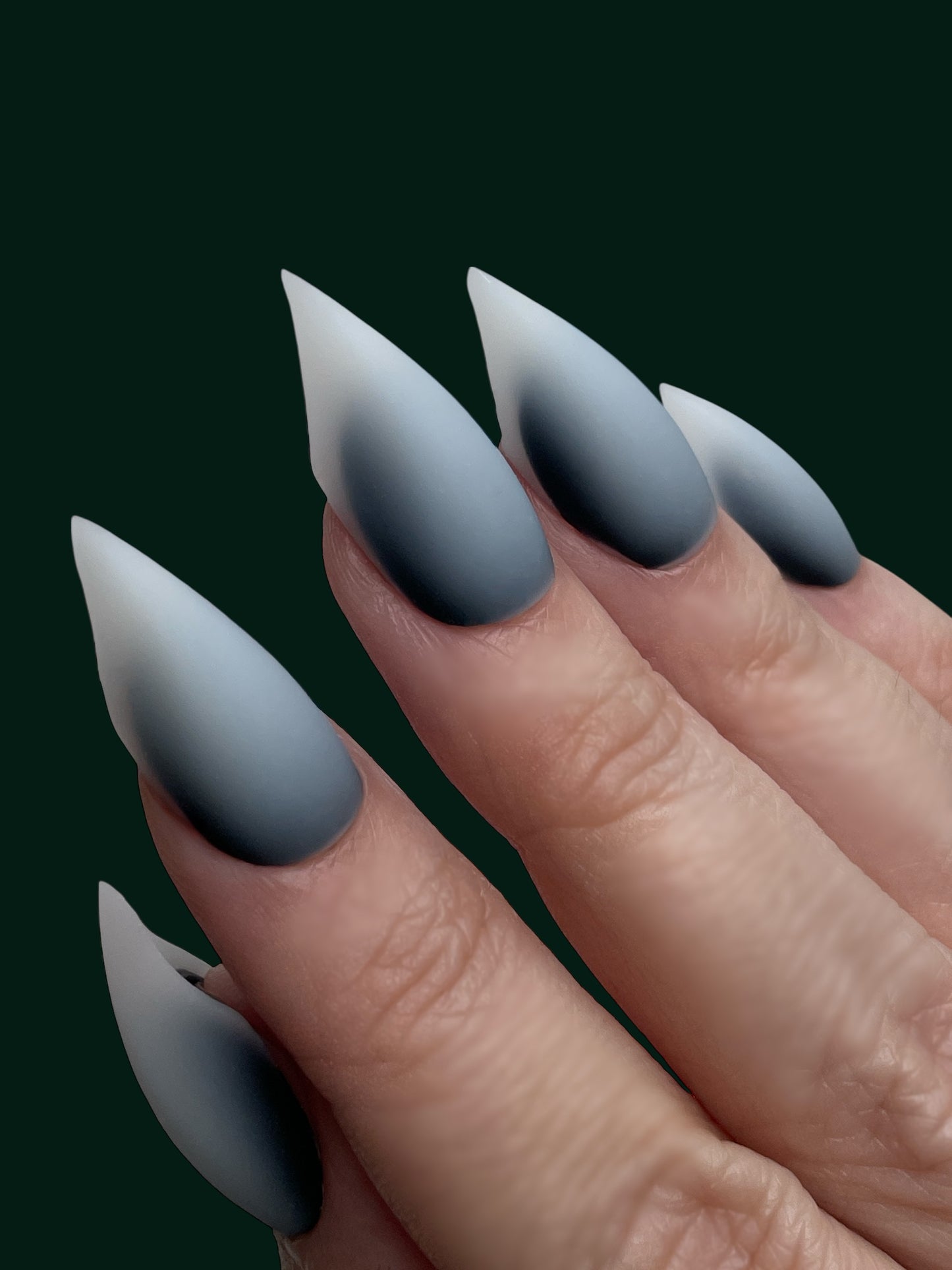 Claw Nails Black and White Ombre – Gothic Stiletto Press On Nails, Matte Fade Fake Nails for Halloween, Cosplay & Everyday Wear