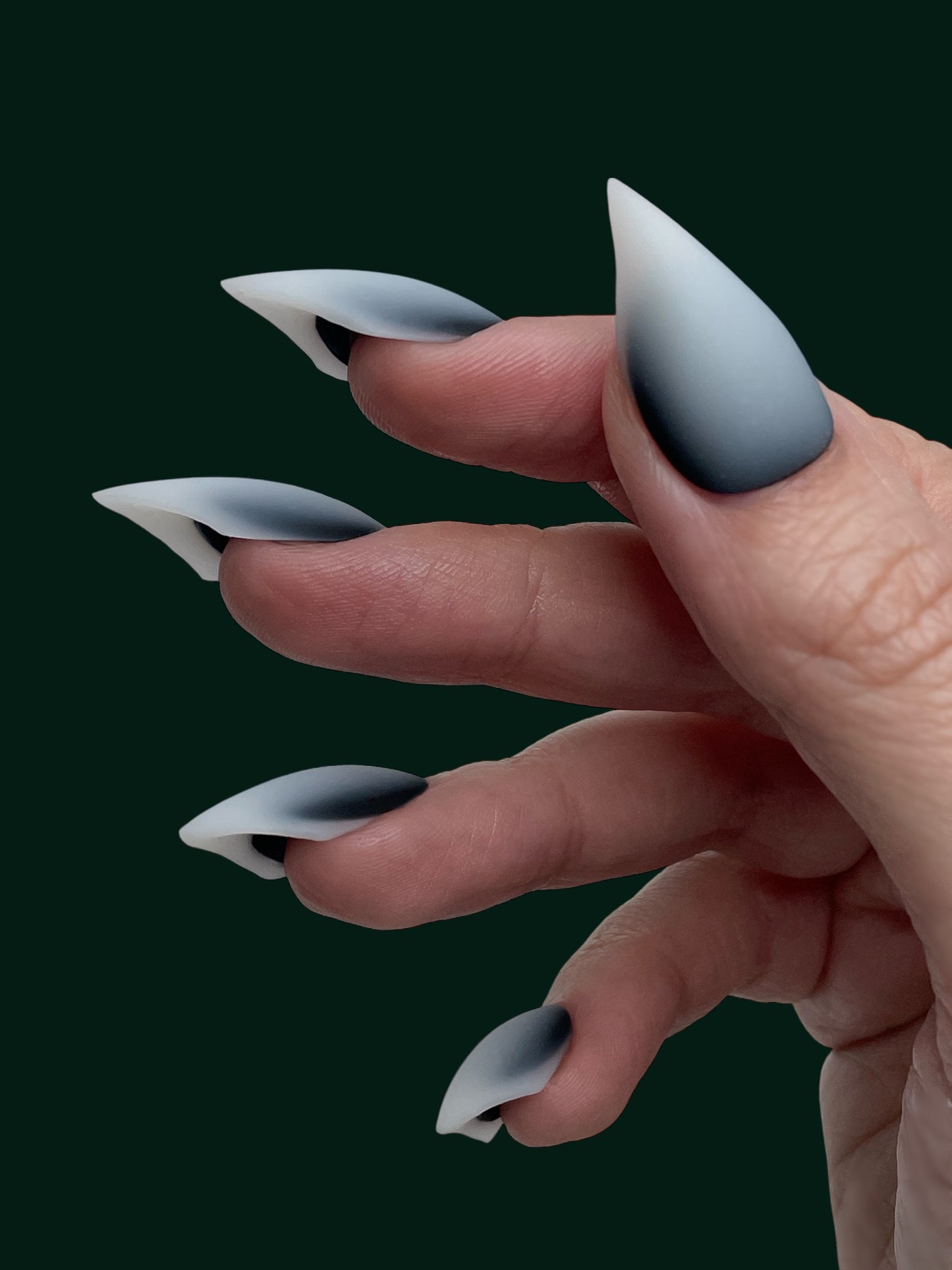Claw Nails Black and White Ombre – Gothic Stiletto Press On Nails, Matte Fade Fake Nails for Halloween, Cosplay & Everyday Wear