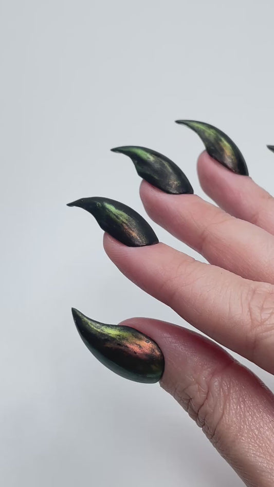 Black Iridescent Claw Nails – Gothic Witch Press On Talon Nails for Halloween & Cosplay